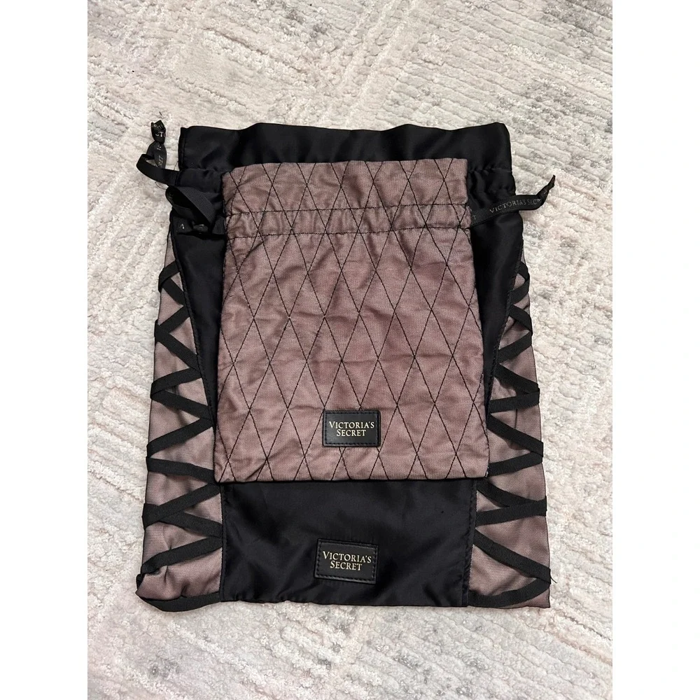 Victoria's Secret Satin Drawstring Bags - Black & beige - Set of‎ 2